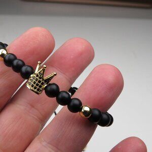 $120 Lava natural healing Yoga elastic Bracelet 18k plated cz setted Men Women
